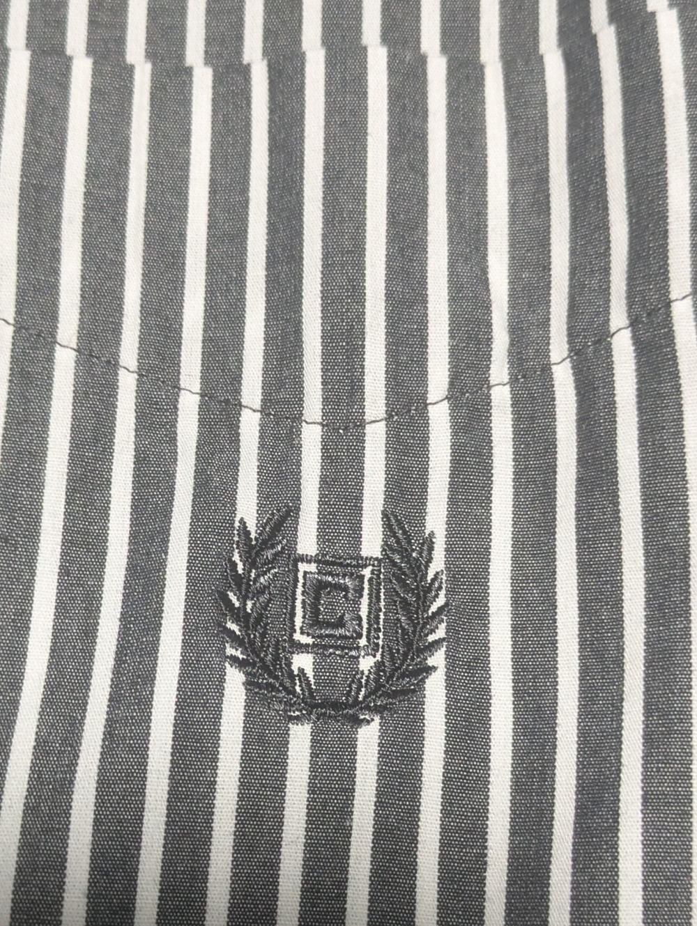 Upcycled Mens Chaps Black and White Striped Button-Up Shirt with Blue Trim - Picture 4 of 5